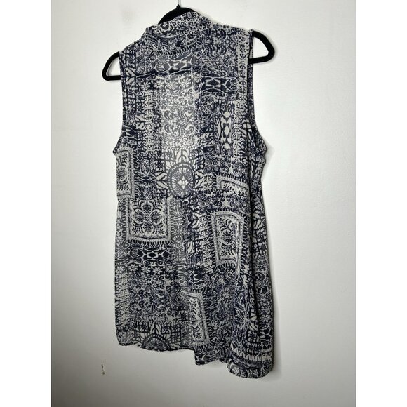 Susan Graver Artisan Blue  Floral Open Front Duster Kimono Vest Size Medium - Picture 7 of 9